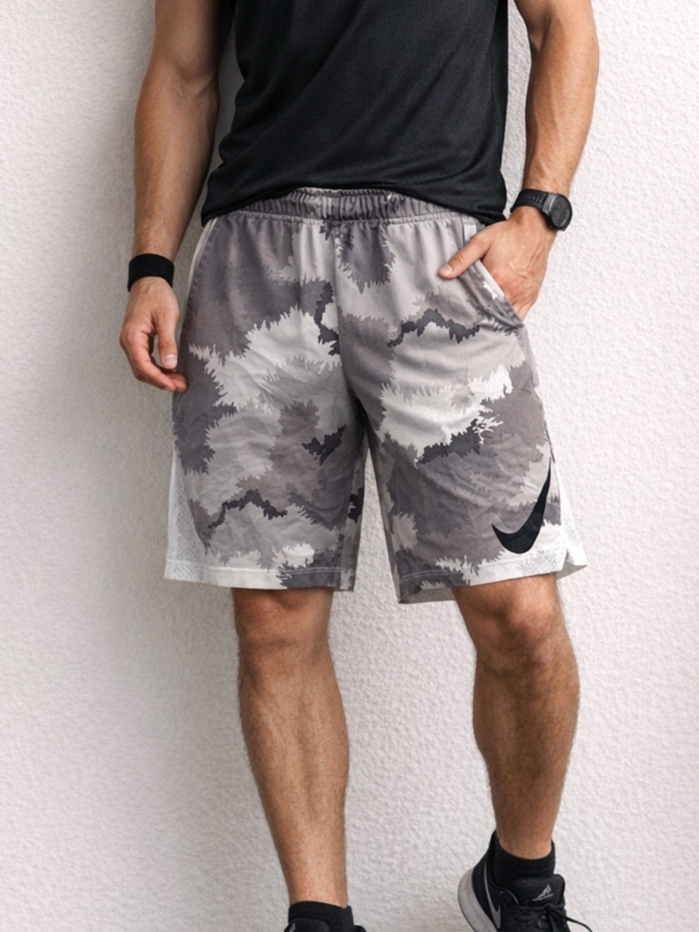 Nike Dri-FIT Gray Camo Basketball Shorts Men’s Large Mesh Athletic Training